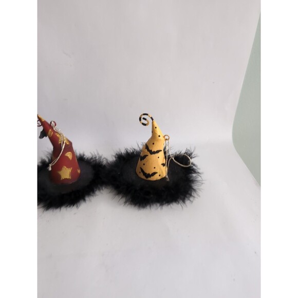 Pier One Witch Hat Halloween Ornaments Feathers Metal Vintage Lot of 6 - Picture 6 of 8